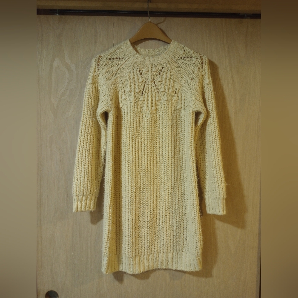American Eagle Outfitters Cream Long Sleeve Knit Dress